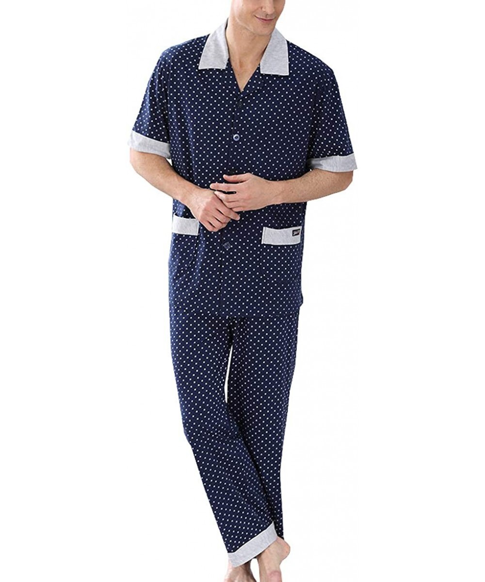 Sleep Sets Men's Short Sleeves and Long Pants Pajama Set - Blue - C71962ENUX4