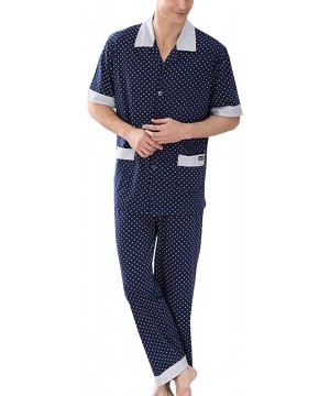 Sleep Sets Men's Short Sleeves and Long Pants Pajama Set - Blue - C71962ENUX4