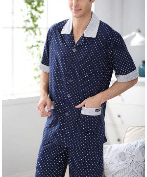 Sleep Sets Men's Short Sleeves and Long Pants Pajama Set - Blue - C71962ENUX4