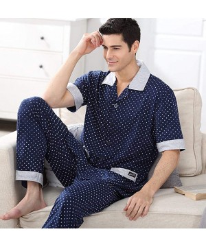 Sleep Sets Men's Short Sleeves and Long Pants Pajama Set - Blue - C71962ENUX4