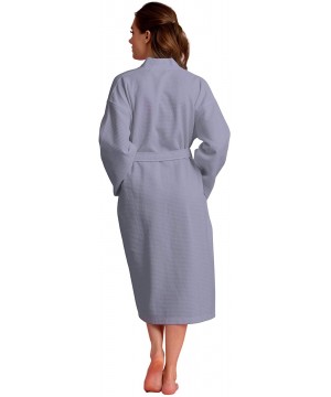 Robes Luxurious Cotton Women's Waffle Bath Robe- Long- Lightweight- Absorbent Bathrobe - Gray - CF18ZRCNYZY