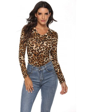 Shapewear Women's Long Sleeve Leopard Print High Neck Bodysuit Tops - 11-multi - CT18ARMGNLO