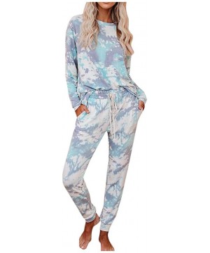 Sets Pajama Set for Women-Womens Tie Dye Printed Loungewear Set Long Sleeve Tops Joggers 2 Piece Pants PJ Set Nightwear - Gre...