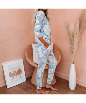 Sets Pajama Set for Women-Womens Tie Dye Printed Loungewear Set Long Sleeve Tops Joggers 2 Piece Pants PJ Set Nightwear - Gre...