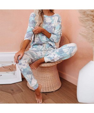 Sets Pajama Set for Women-Womens Tie Dye Printed Loungewear Set Long Sleeve Tops Joggers 2 Piece Pants PJ Set Nightwear - Gre...