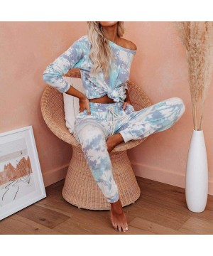 Sets Pajama Set for Women-Womens Tie Dye Printed Loungewear Set Long Sleeve Tops Joggers 2 Piece Pants PJ Set Nightwear - Gre...