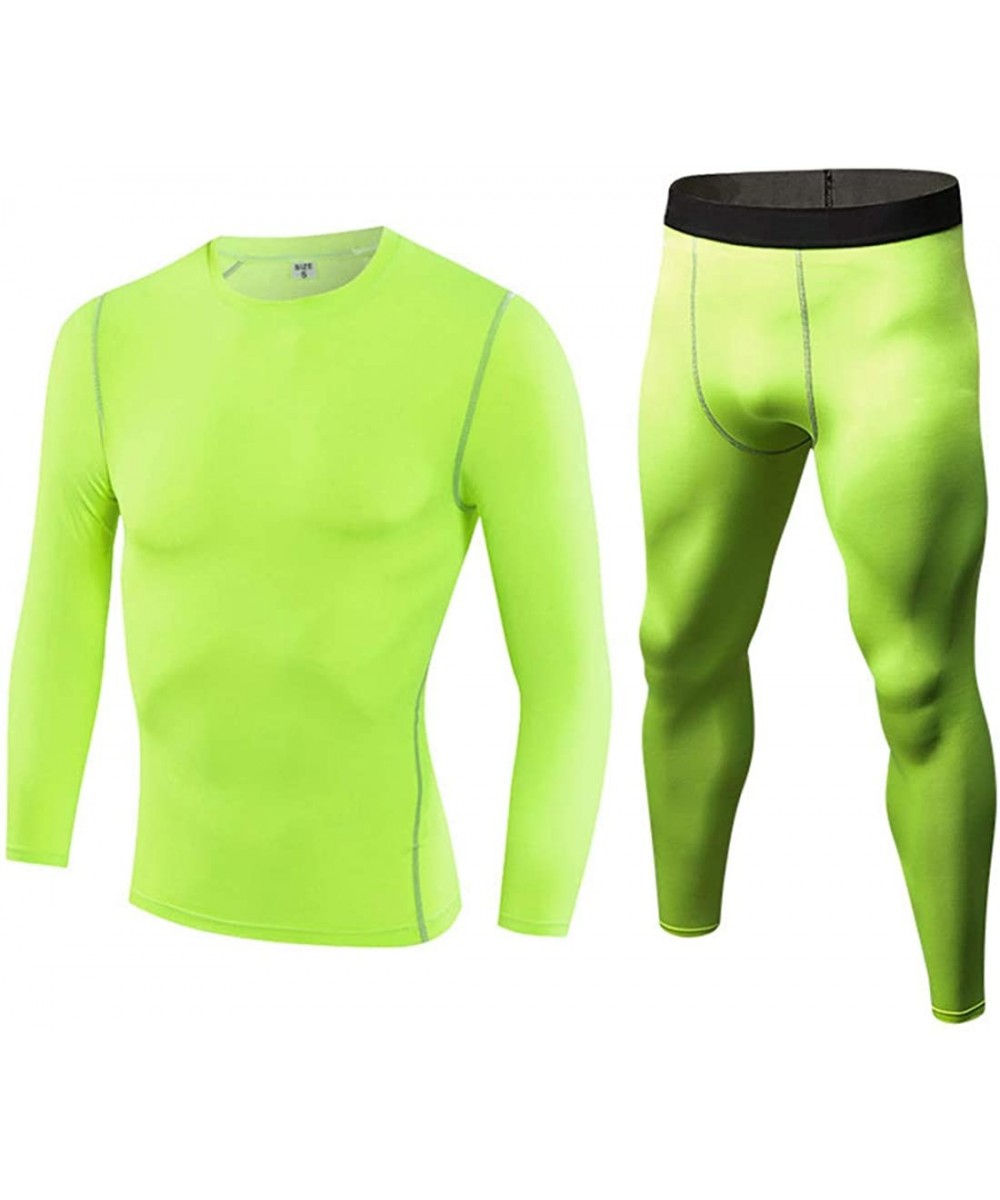 Thermal Underwear Men's Quick-Drying Thermal Underwear Top & Bottom Set 2 pc Long John Winter Ski Cycling Moto Sports - Green...