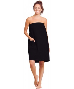 Robes Women Spa/Bath Wrap with Pocket - Soft- Light Adjustable Closure - Quick Dry - Black - C918O46DXS3