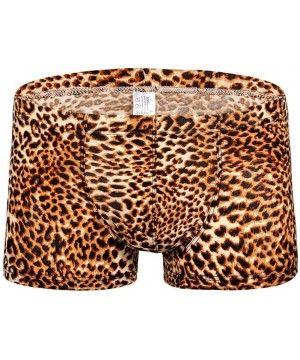 Boxer Briefs Men's Leopard-Print Breathable Mesh Underwear Sexy Buttocks Sexy Low-Rise Briefs - Yellow - CY18XLCLMC0