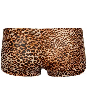 Boxer Briefs Men's Leopard-Print Breathable Mesh Underwear Sexy Buttocks Sexy Low-Rise Briefs - Yellow - CY18XLCLMC0