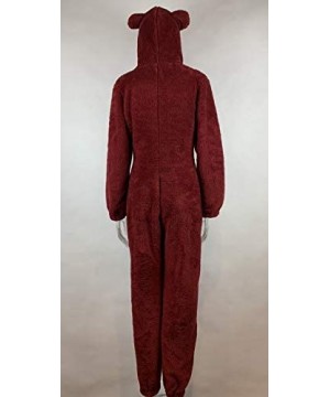 Onesies Women's Plush Warm Hood Onesie Pajama Christmas Flannel Hooded One Piece Pajamas Jumpsuit - Solid-wine Red - CM19G48Y7NK