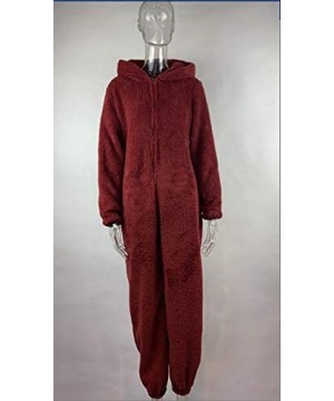 Onesies Women's Plush Warm Hood Onesie Pajama Christmas Flannel Hooded One Piece Pajamas Jumpsuit - Solid-wine Red - CM19G48Y7NK