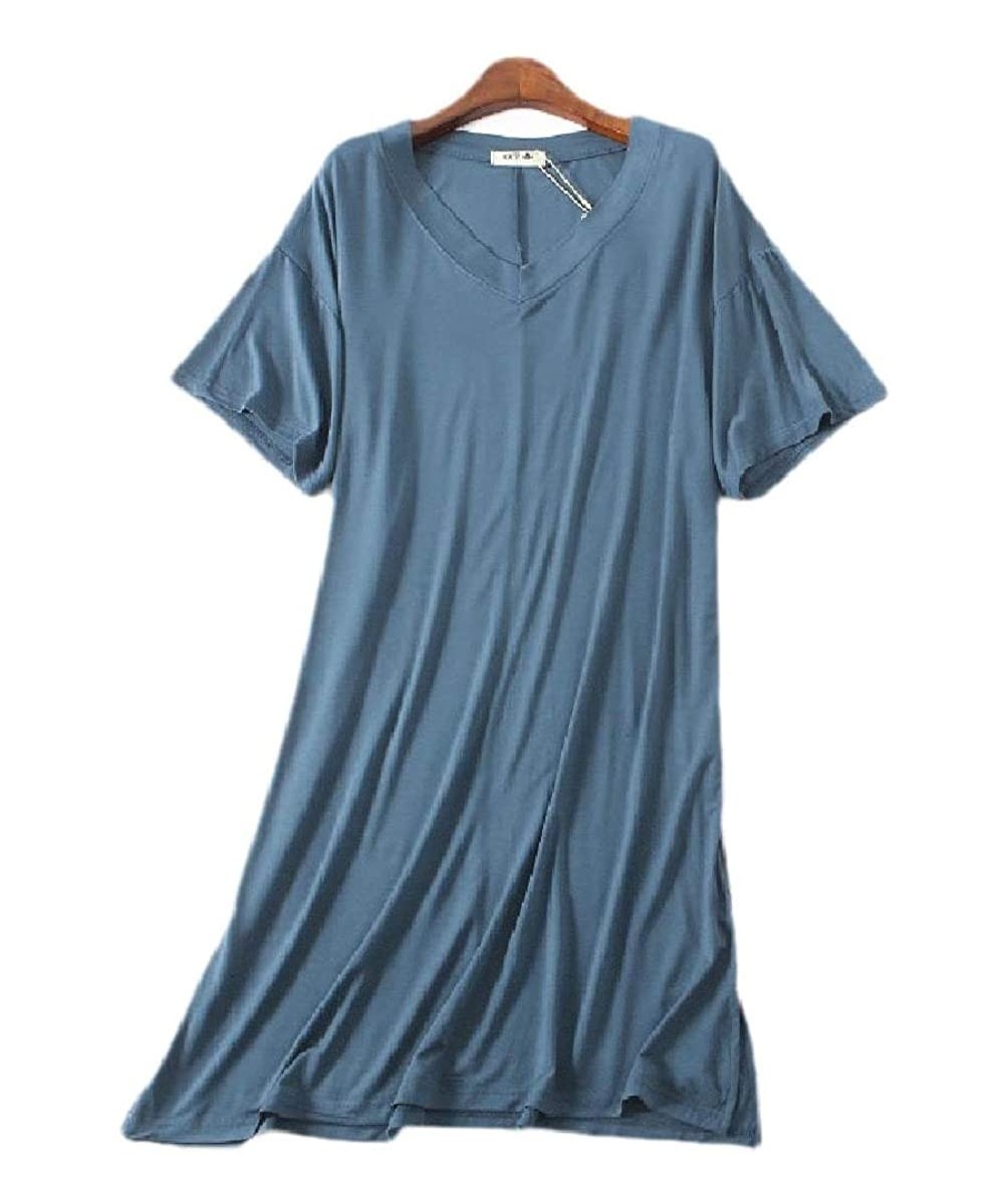 Nightgowns & Sleepshirts Women's Bamboo Ladies Sleep V-Neck Short Sleeve Nightgowns Home Wear Sleepdress - 2 - CD190ZS9U49