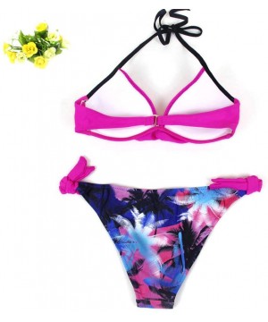 Shapewear Women's Swimsuit Halter Halter Strap Solid Print Bikini Set(A-Hot Pink-S) - A-hot Pink - CC196UD8OL5