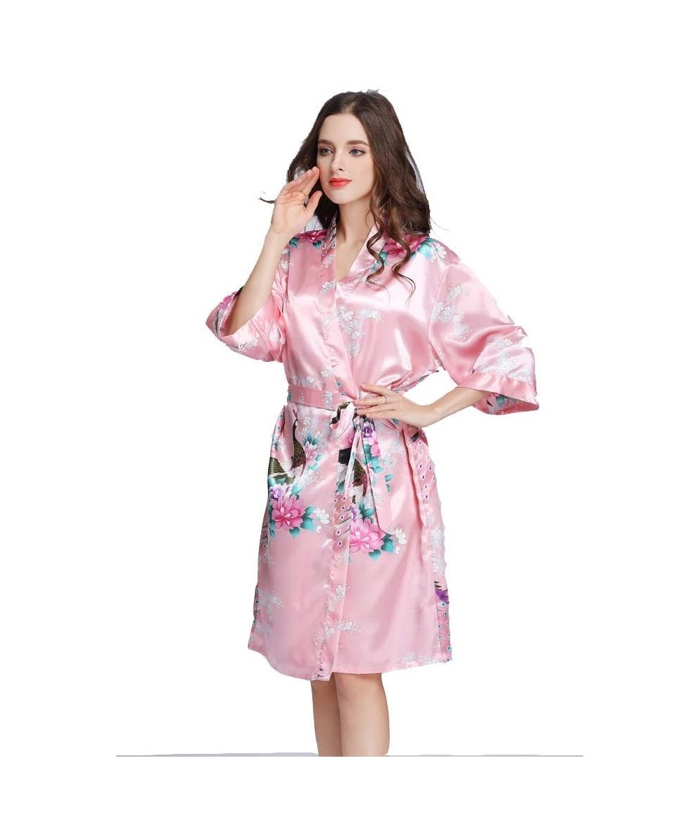 Robes Women Floral Satin Robe Peacock and Flower Bridal Dressing Gown Wedding Bride Bridesmaid Kimono Sleepwear 1 XL 1 - CX19...