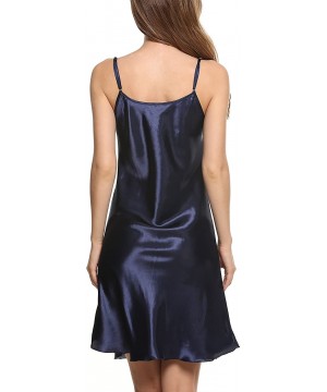 Nightgowns & Sleepshirts Women Satin Chemise Nightgown Sexy Full Slips Sleepwear Nightdress - Dark Blue - CS18SOMNI2I