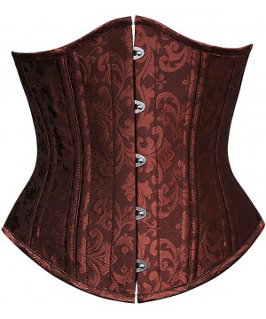 Bustiers & Corsets Women's 26 Steel Boned Vintage Brocade Underbust Waist Training Steampunk Corset - Brown - C2186W5DKOQ