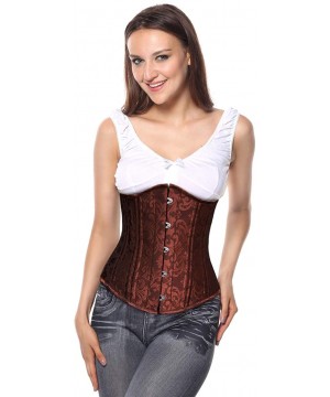 Bustiers & Corsets Women's 26 Steel Boned Vintage Brocade Underbust Waist Training Steampunk Corset - Brown - C2186W5DKOQ