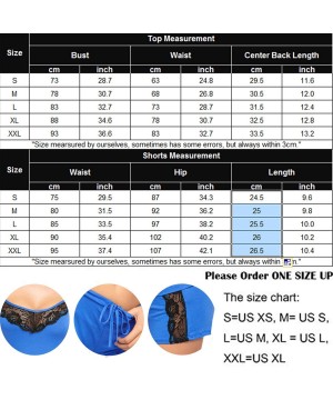 Sets Women Sleepwear Lace Pajamas Set Shorts Nightwear Camisole Short Sets - Blue(one Size Up) - CG199GIT24Z