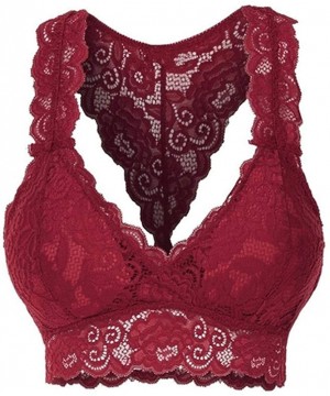 Bras Women Ladies Fashion V Neck Stretchy Floral Lace Hollow Out Bralette Bra Everyday Bras - Wine Red - CI190TS8WL9