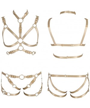 Garters & Garter Belts Women's Punk Full Body Harness Strappy Metal Ring Punk Hollow Out Breast Frame Waist Garter Belts Set ...