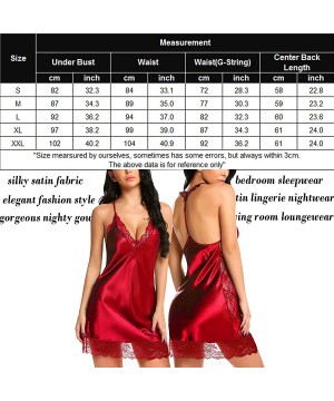 Nightgowns & Sleepshirts Women Lingerie Satin Lace Chemise Nightgown Sexy Full Slips Sleepwear - Red - CA18T9DHQ05