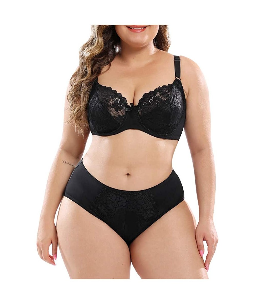 Garters & Garter Belts Fashion Women's Plus Size Gathered Bra Set Screen Perspective Lace Perspective Sexy Underwear Suit - B...