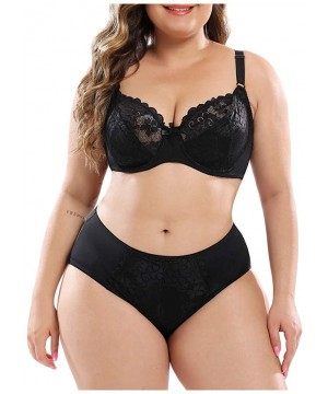 Garters & Garter Belts Fashion Women's Plus Size Gathered Bra Set Screen Perspective Lace Perspective Sexy Underwear Suit - B...