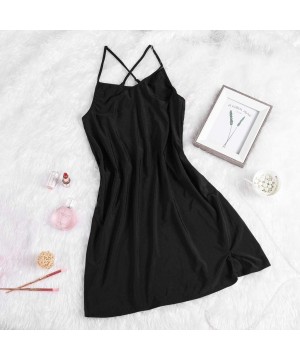 Nightgowns & Sleepshirts Lingerie Dress V-Neck Nightgown Sexy Chemise Open Back Full Slip Strap Sleepwear Camisole Nightshirt...