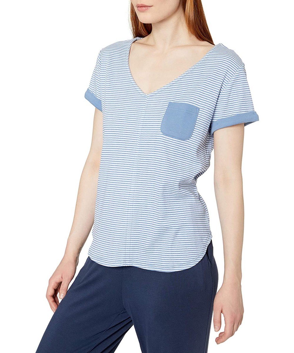 Tops Women's Pajama Lounge Top Short Sleeve T-Shirt Pj - Chambray Stripes - C012ECBZPJF