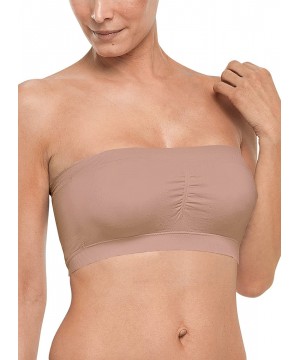 Bras Women's Seamless Bandeau Bra Strapless Padded Tube Top Bra Available in Beige Black & White - Beige - C8115W4NW5L