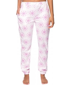 Bottoms Women's Premium Microfleece Jogger Lounge Pant - Snowflakes White/Purple - CP12LXE2YVB