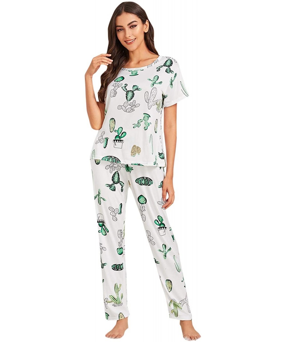 Sets Women's Cute Donut Print Long Sleeve Pajama Set - White - CX192OL9LCD