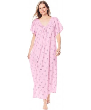 Nightgowns & Sleepshirts Women's Plus Size Crochet Trim Flutter Sleeve Gown Nightgown - Pink Floral (1740) - C8199KXSXUI