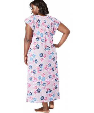 Nightgowns & Sleepshirts Women's Plus Size Crochet Trim Flutter Sleeve Gown Nightgown - Pink Floral (1740) - C8199KXSXUI