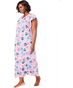 Nightgowns & Sleepshirts Women's Plus Size Crochet Trim Flutter Sleeve Gown Nightgown - Pink Floral (1740) - C8199KXSXUI