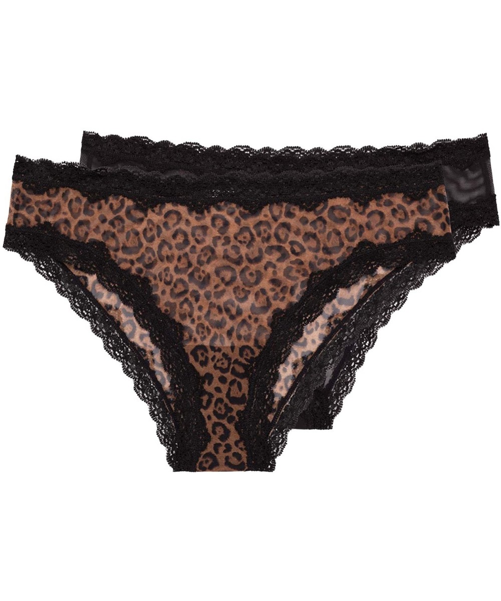 Panties Women's Lace Trim Cheeky Panty 2 Pack - Leopard/Black - C718XARCDYC