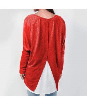 Thermal Underwear Women Christmas Floral Print Tops Long Sleeve Asymmetrical Hemline Tunic T-Shirt - Red2 - C7192ELLT7M