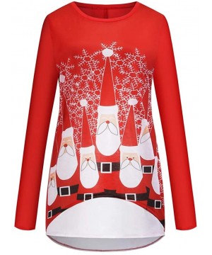 Thermal Underwear Women Christmas Floral Print Tops Long Sleeve Asymmetrical Hemline Tunic T-Shirt - Red2 - C7192ELLT7M