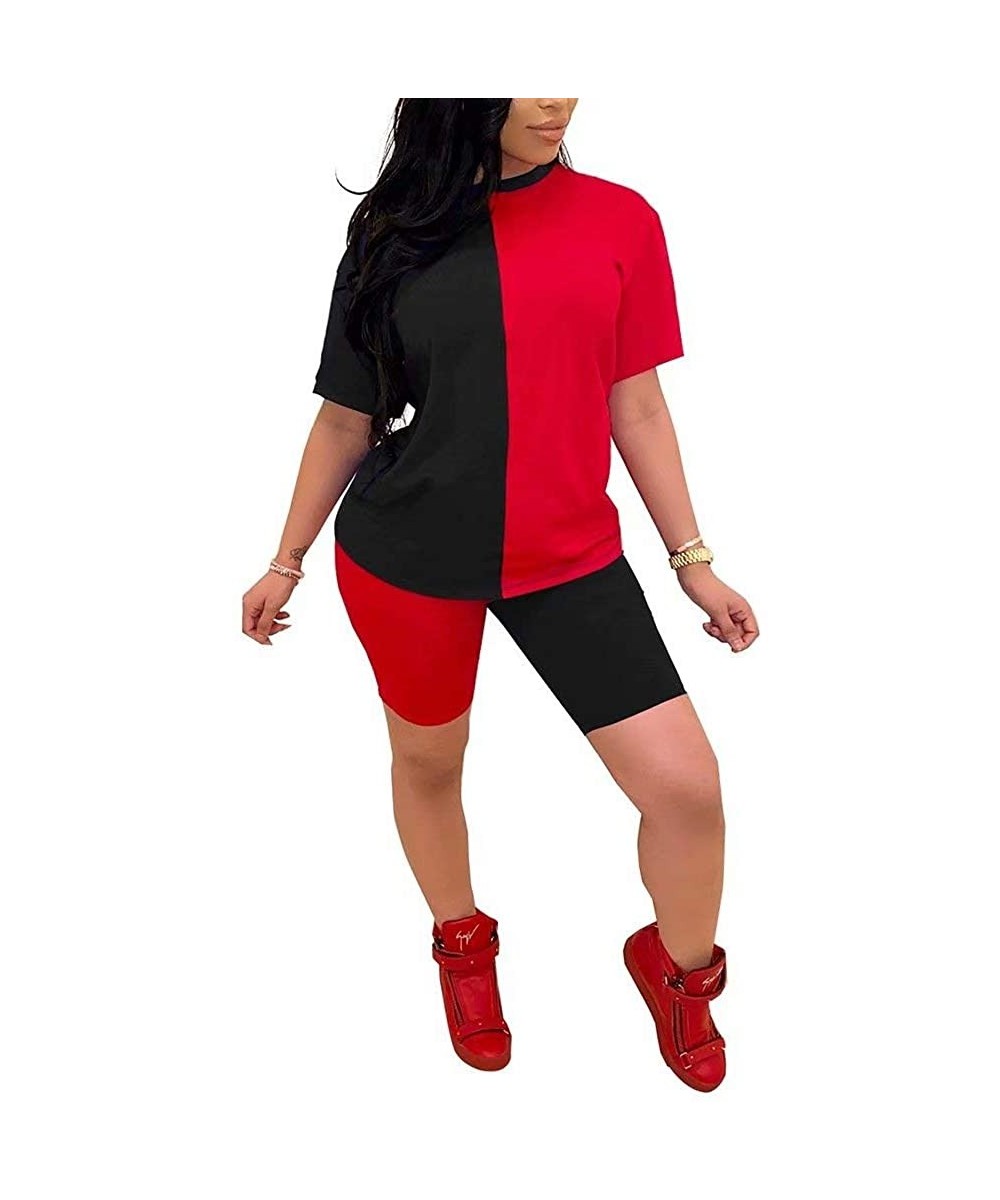 Sets Womens Lightweight 2 Piece Sports Outfit Tracksuit Shirt Shorts Jogger Sportswear Set Activewear Black Red - CI198GEY2TT