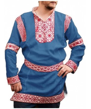 Robes Mens Loose Robe Printing Pattern Split Big and Tall Long-Sleeve Tunic Shirt - Blue - C3193MAIZI7