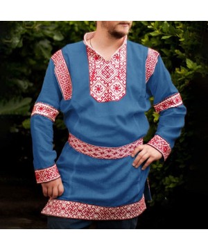 Robes Mens Loose Robe Printing Pattern Split Big and Tall Long-Sleeve Tunic Shirt - Blue - C3193MAIZI7