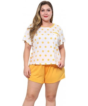 Sets 2-Piece Nightwear Women's Pajama Short Sleeve Sleepwear T Shirt Shorts Set Casual Clothing - Yellow - CJ19089AW8C