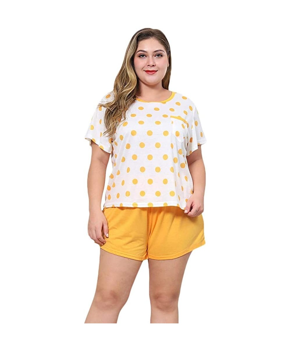 Sets 2-Piece Nightwear Women's Pajama Short Sleeve Sleepwear T Shirt Shorts Set Casual Clothing - Yellow - CJ19089AW8C