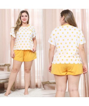 Sets 2-Piece Nightwear Women's Pajama Short Sleeve Sleepwear T Shirt Shorts Set Casual Clothing - Yellow - CJ19089AW8C