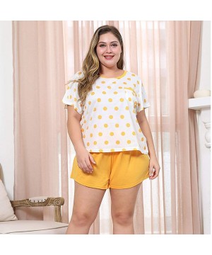 Sets 2-Piece Nightwear Women's Pajama Short Sleeve Sleepwear T Shirt Shorts Set Casual Clothing - Yellow - CJ19089AW8C