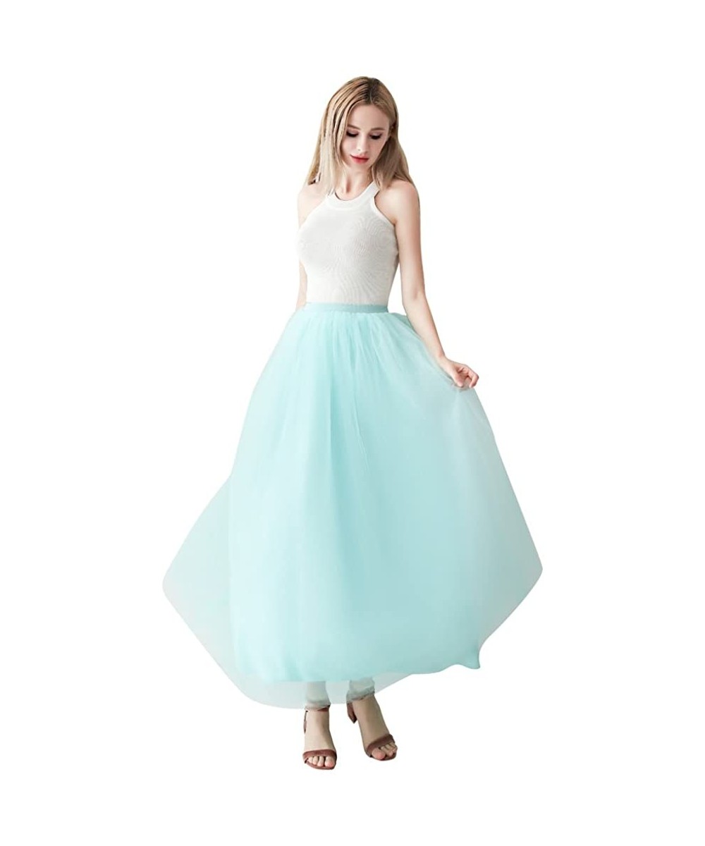 Slips Women Knee Length Tulle Skirt Tutu Petticoat Vintage Evening Party Gown Prom Skirt - Ice Blue - C4196Y9ADTC