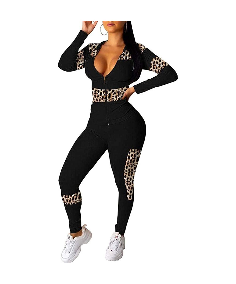 Thermal Underwear Women's 2 Piece Tracksuit Set-Zipper Coat + Elastic Leggings Pants Sweatpants for Jogger Sports - C-black -...