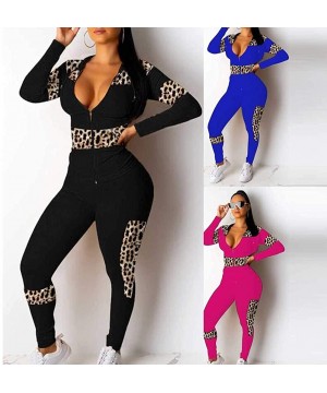 Thermal Underwear Women's 2 Piece Tracksuit Set-Zipper Coat + Elastic Leggings Pants Sweatpants for Jogger Sports - C-black -...