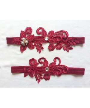 Garters & Garter Belts Lady Sexy Lace Wedding Garter Set for Bride Rhinestones Bridal Garters - A-dark Red - C518HA9UY40